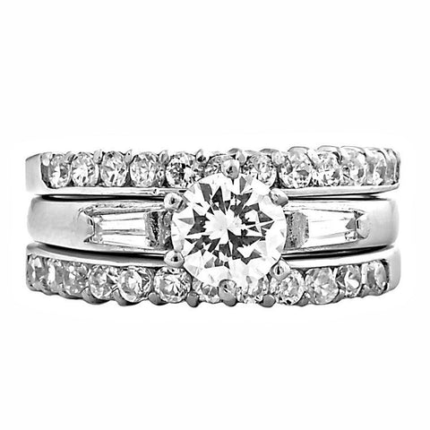 Morgana: 2.5ct 3 Piece Stacked Russian Ice on Fire CZ Wedding Ring Set - 1000Jewels.com