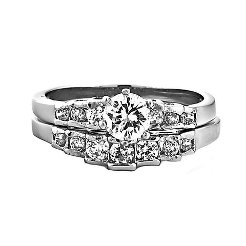 Ophelia: 1.06ct 2 pc Brilliant Cut IOF CZ Wedding Ring Set 316 Steel - 1000Jewels.com