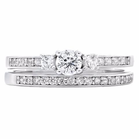 Regina: Stylish 0.6ct Russian IOF Diamond CZ 2 Piece Wedding Ring Set - 1000Jewels.com