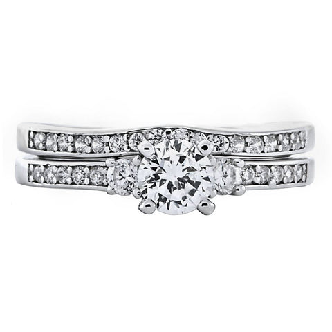 Natasha: 0.86ct 2 pc Brilliant Cut IOF CZ Micro Pave Wedding Ring Set - 1000Jewels.com