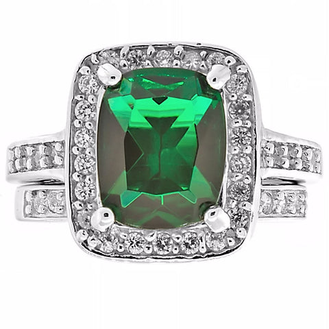 Esadowa: 3.43ct Emerald-cut Emerald Ice CZ 2 Piece Wedding Ring Set - 1000Jewels.com