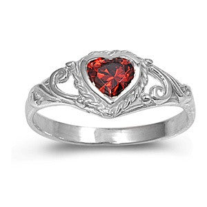 Abra: 4mm Simulated Garnet CZ Heart Baby Ring 925 Sterling Silver - 1000Jewels.com