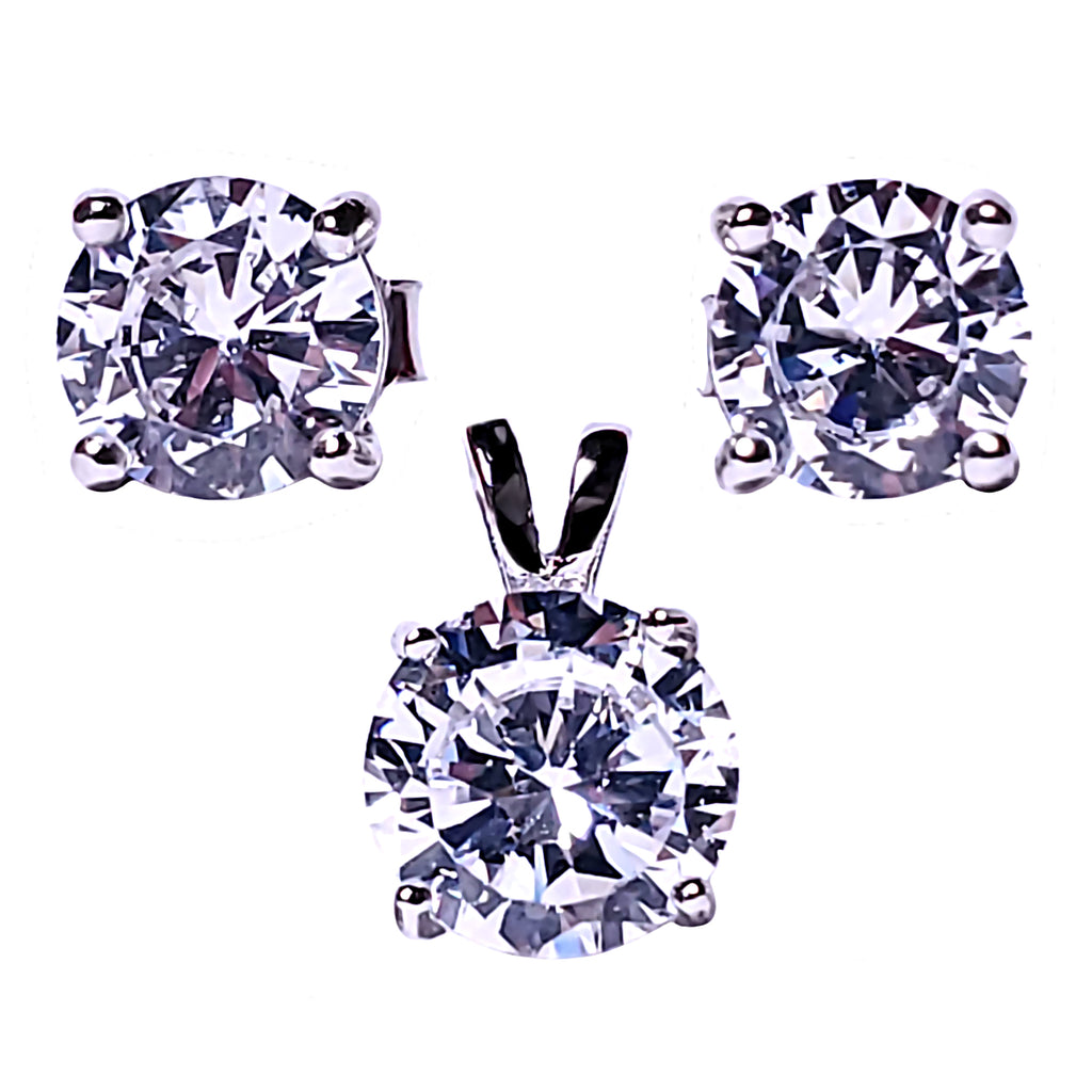 Brilliant Cut Ice on Fire CZ Silver 7mm Pendant and 6mm Earring Set - 1000Jewels.com