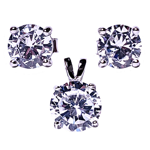 Brilliant Cut Ice on Fire CZ Silver 7mm Pendant and 6mm Earring Set - 1000Jewels.com