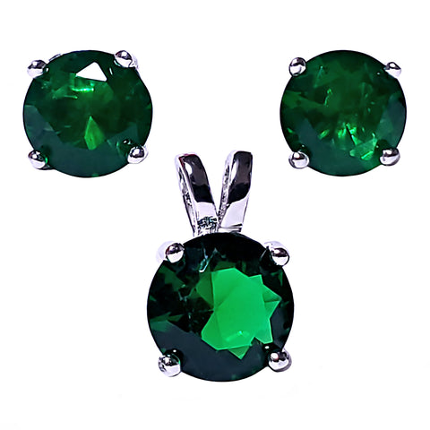 Brilliant Cut Simulated Emerald Ice CZ Silver 7mm Pendant and 6mm Earring Set - 1000Jewels.com