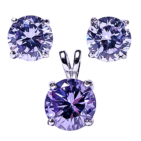 Brilliant Cut Simulated Alexandrite Ice CZ Silver 7mm Pendant and 6mm Earring Set - 1000Jewels.com