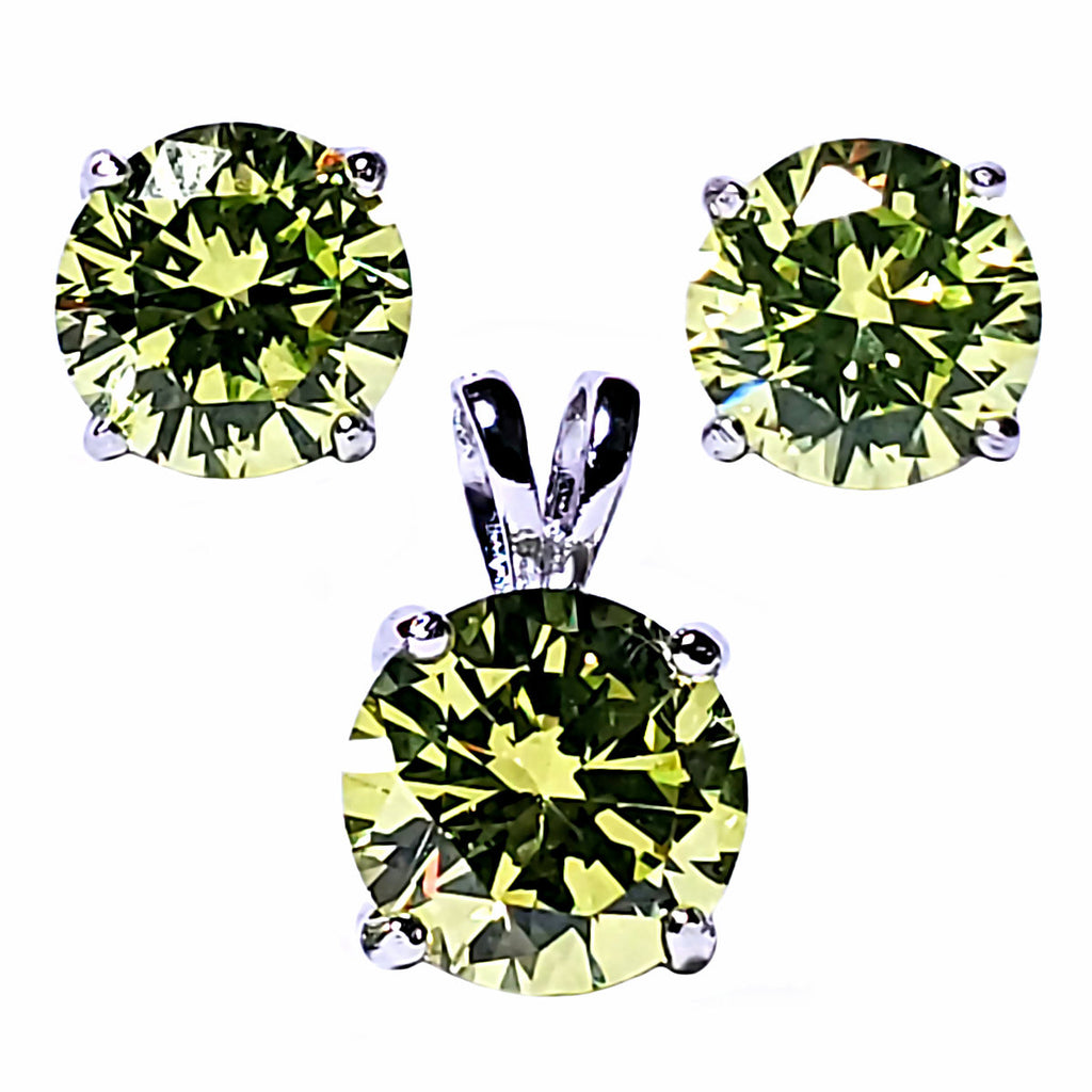 Brilliant Cut Simulated Peridot Ice CZ Silver 7mm Pendant and 6mm Earring Set - 1000Jewels.com