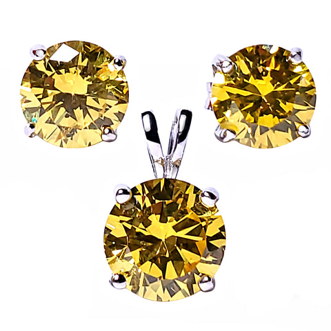 Brilliant Cut Simulated Citrine Ice CZ Silver 7mm Pendant and 6mm Earring Set - 1000Jewels.com