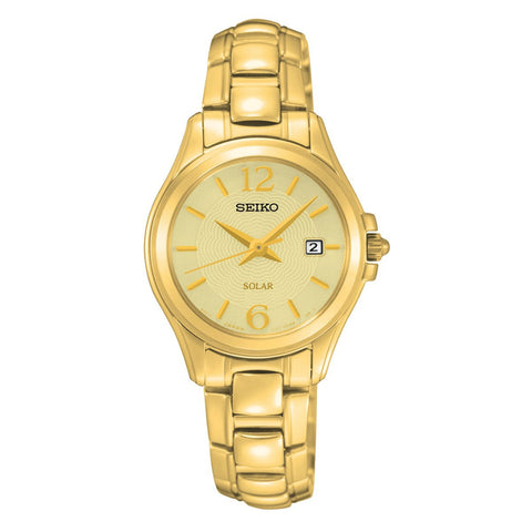 Seiko Core: Womens 27mm Curved Hardlex Crystal Dial Wrist Watch, Gold-Tone Stainless Steel SUT236 - 1000Jewels.com