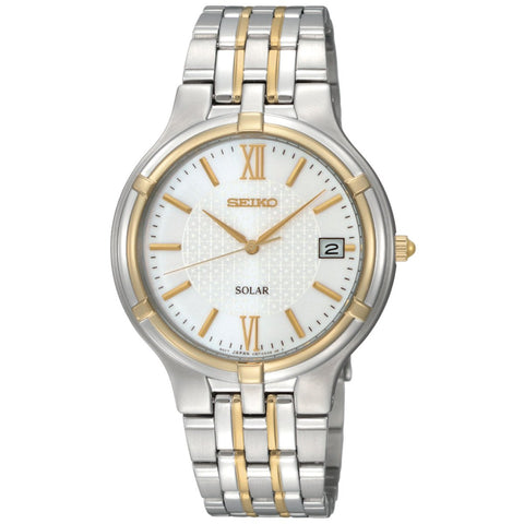 Seiko Mens Two-Tone Steel and Ionic Gold Solar Dress Watch SNE066 - 1000Jewels.com