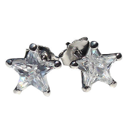 Keira K 6mm Star Cut Ice on Fire CZ Sterling Silver Stud Earrings - 1000Jewels.com