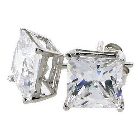Kendra: 10mm, 12.0ct Princess Cut Russian CZ Basket Set Stud Earrings - 1000Jewels.com