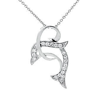 Delphina: Sterling Silver Russian Ice CZ Jumping Dolphin Pendant - 1000Jewels.com
