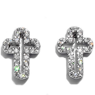 Bling Z Ice on Fire CZ Cross Stud Earrings Sterling Silver - 1000Jewels.com