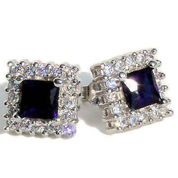 Bling Z Sterling Silver Sapphire and Russian Ice CZ Stud Earrings - 1000Jewels.com