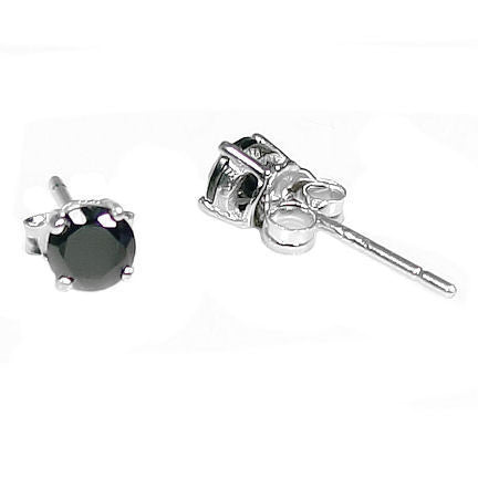 Jet: 4mm, 0.5ct Brilliant Cut Black Ice CZ Silver Cast Basket Stud Earrings - 1000Jewels.com