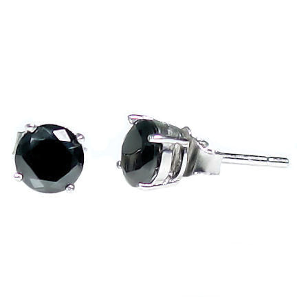Jet: 5mm, 1.0ct Brilliant Cut Black Ice CZ Silver Cast Basket Stud Earrings - 1000Jewels.com