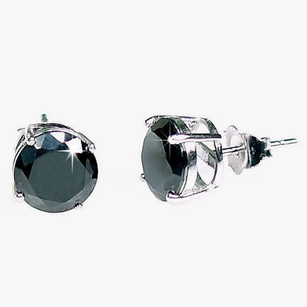 Jet: 7mm, 2.5ct Brilliant Cut Black Ice CZ Silver Cast Basket Stud Earrings - 1000Jewels.com
