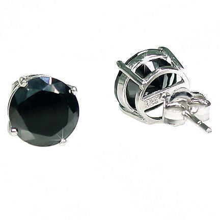 Jet: 9mm, 5.8ct Brilliant Cut Black Ice CZ Silver Cast Basket Stud Earrings - 1000Jewels.com