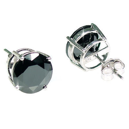 Jet: 10mm, 8.0ct Brilliant Cut Black Ice CZ Silver Cast Basket Stud Earrings - 1000Jewels.com