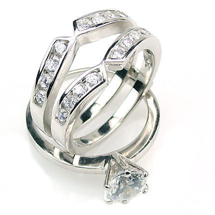 Holly: 2.2ct Ice on Fire CZ Wedding Set with Ring Guard Sterling Silver - 1000Jewels.com