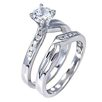 Caitlyn: Stylish 1.15c Russian Ice Diamond CZ 2 Piece Wedding Ring Set - 1000Jewels.com