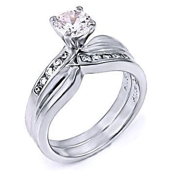 Caitlyn: Stylish 1.15c Russian Ice Diamond CZ 2 Piece Wedding Ring Set - 1000Jewels.com