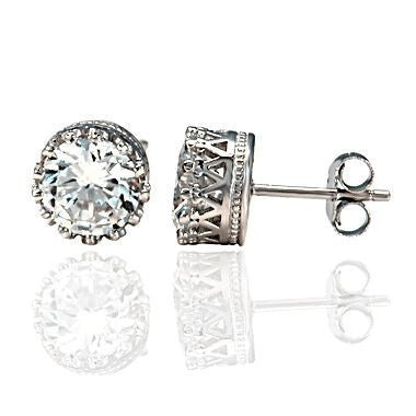 Austin: 8mm Russian Ice on Fire CZ Crown Set Stud Earrings 925 Silver - 1000Jewels.com