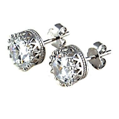 Austin: 8mm Russian Ice on Fire CZ Crown Set Stud Earrings 925 Silver - 1000Jewels.com