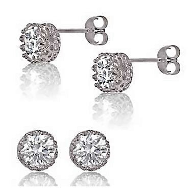 Austin: 8mm Russian Ice on Fire CZ Crown Set Stud Earrings 925 Silver - 1000Jewels.com