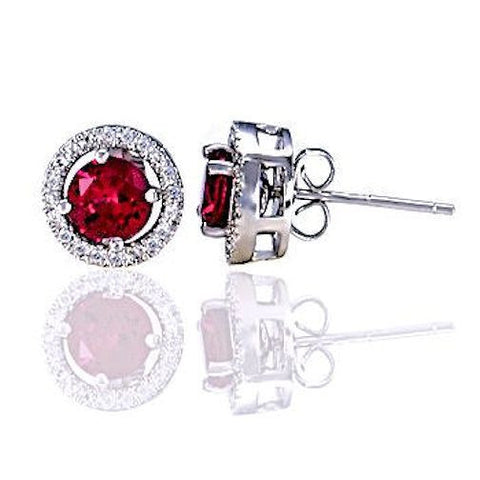 Rachel: 6mm Created Ruby Stud Earrings with CZ Halo Earring Jacket - 1000Jewels.com