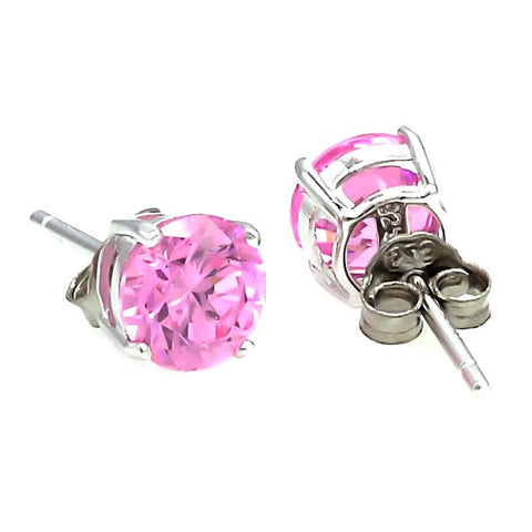 Harlow: 5mm 1.0c Pink Sapphire Ice CZ Basket Set Stud Earrings 925 Silver - 1000Jewels.com