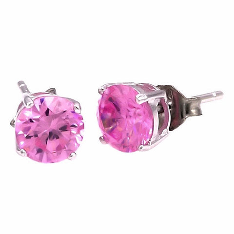 Harlow: 6mm 1.5c Pink Sapphire Ice CZ Basket Set Stud Earrings 925 Silver - 1000Jewels.com