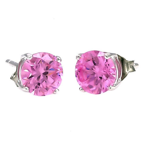Harlow: 7mm 2.5c Pink Sapphire Ice CZ Basket Set Stud Earrings 925 Silver - 1000Jewels.com
