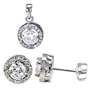 Kristina: 2.55ct 10mm Halo Jacket Basket Stud Earrings and Pendant Set - 1000Jewels.com