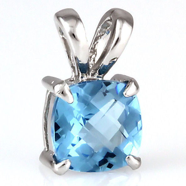Elena: 3.2ct Cushion Cut Blue Topaz Crystal Solitaire Pendant Silver - 1000Jewels.com