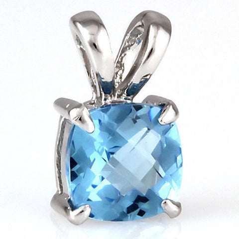 Elena: 3.2ct Cushion Cut Blue Topaz Crystal Solitaire Pendant Silver - 1000Jewels.com