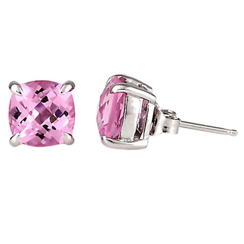 Preslie: 6.5ct, 8mm Cushion Cut Simulated Pink Tourmaline Stud Earrings Silver - 1000Jewels.com