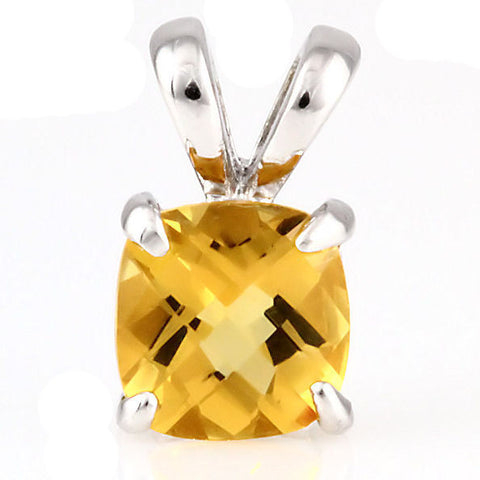 Solstice: 3.2ct 8mm Cushion Cut Simulated Citrine Pendant 925 Silver - 1000Jewels.com