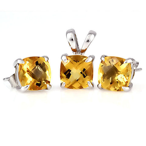 Solstice: Cushion Cut Citrine Crystal Pendant & Earrings Set Silver - 1000Jewels.com
