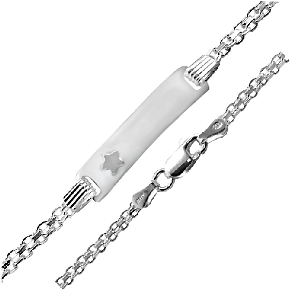 Trustmark Engravable Sterling Silver Italian Bar with Star Baby Bracelet and Bismark Chain - 1000Jewels.com