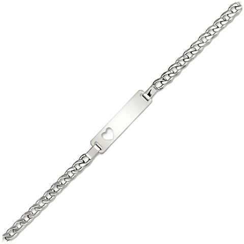 Trustmark Engravable Sterling Silver Italian Bar with Heart Baby Bracelet and Curb Chain - 1000Jewels.com