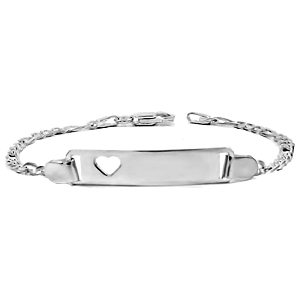 Trustmark Engravable Sterling Silver Italian Bar with Heart Baby Bracelet and Figaro Chain - 1000Jewels.com