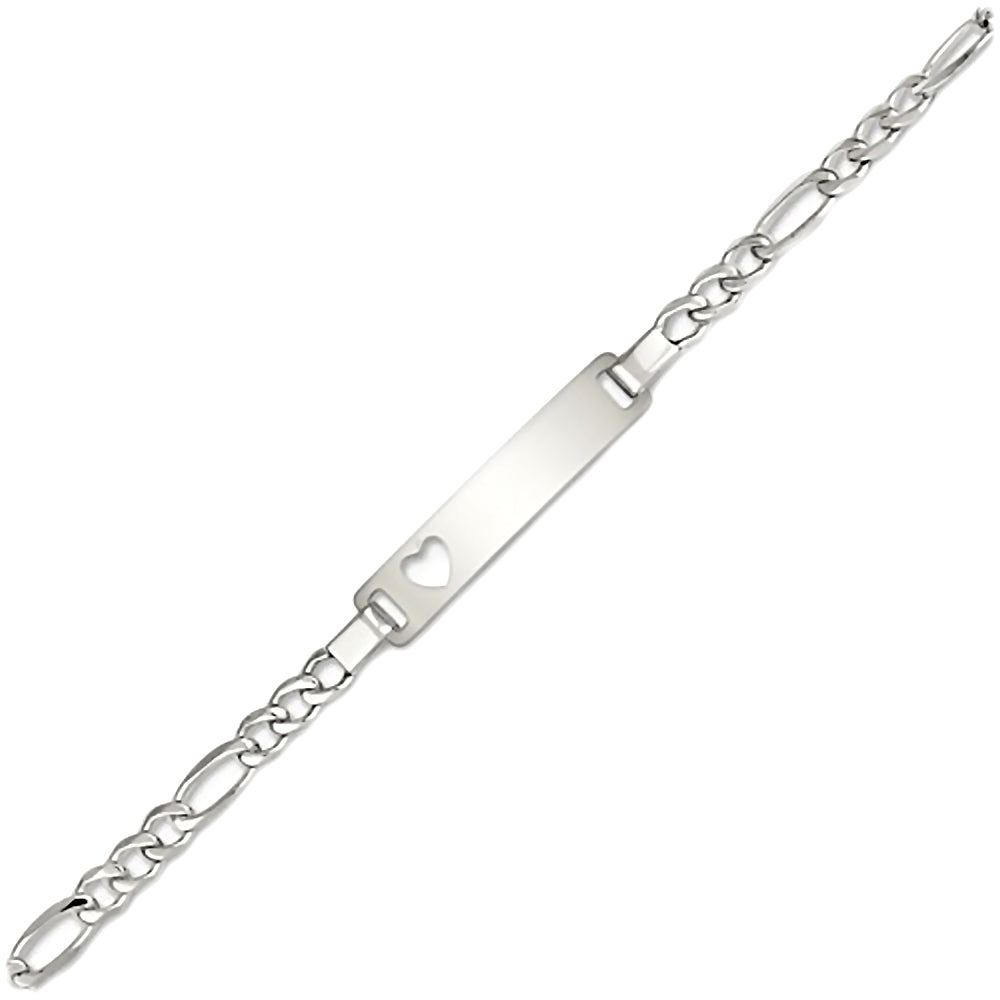 Trustmark Engravable Sterling Silver Italian Bar with Heart Baby Bracelet and Figaro Chain - 1000Jewels.com