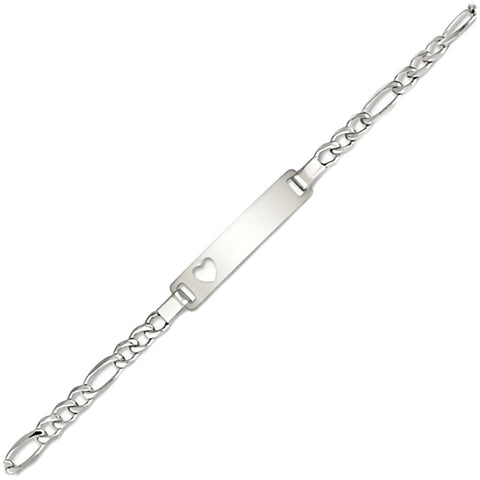 Trustmark Engravable Sterling Silver Italian Bar with Heart Baby Bracelet and Figaro Chain - 1000Jewels.com