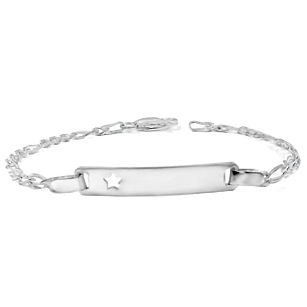 Trustmark Engravable Sterling Silver Italian Bar with Star Baby Bracelet and Figaro Chain - 1000Jewels.com