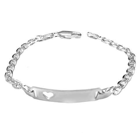 Trustmark Engravable Sterling Silver Italian Bar with Heart Baby Bracelet and Marina Chain - 1000Jewels.com