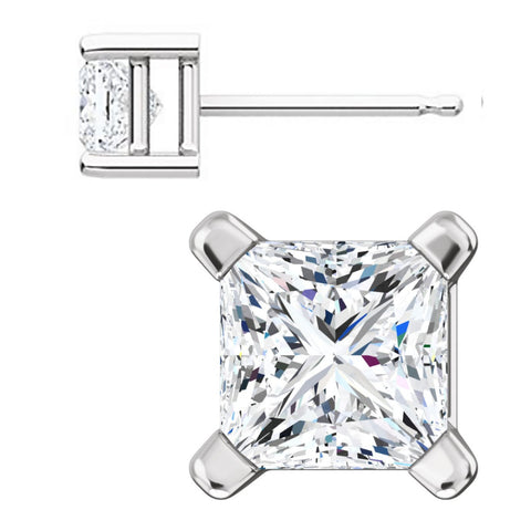 Kendra: 4mm, 0.75ct Princess Cut Russian CZ Basket Set Stud Earrings - 1000Jewels.com
