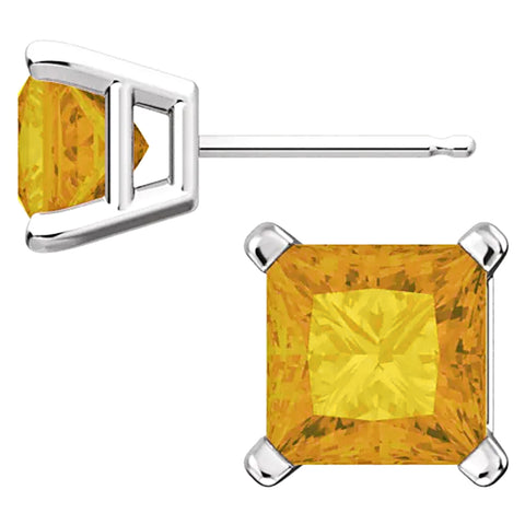 Princess Cut Citrine Ice CZ Basket Set Sterling Silver Stud Earrings - 1000Jewels.com
