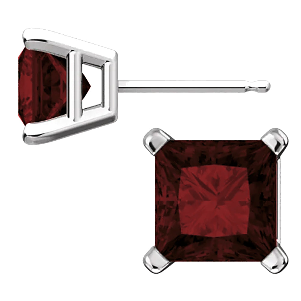 Princess Cut Garnet Ice CZ Basket Set Sterling Silver Stud Earrings - 1000Jewels.com